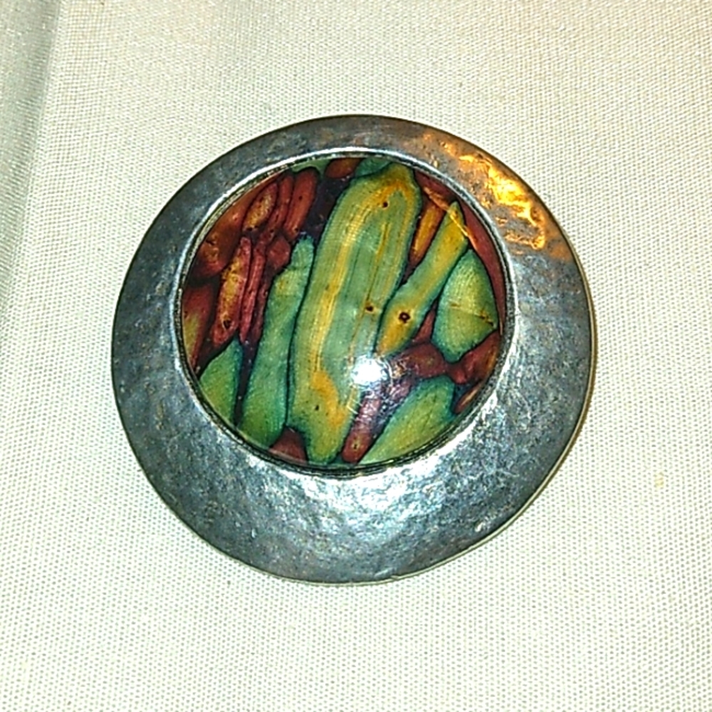 Vintage St Justin Cherry Creek Jasper Pewter Pendant